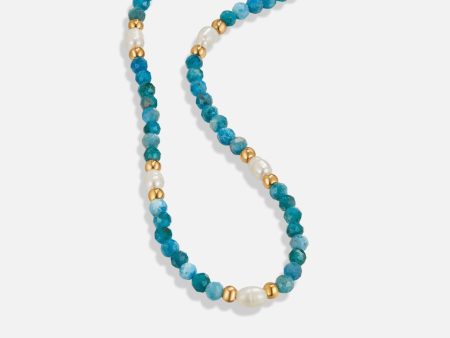 Turquoise Blue & Pearl Bead Necklace For Cheap