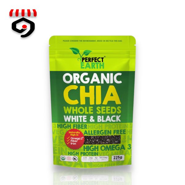 Perfect Earth Organic Chia Whole Seeds White & Black 225g For Sale